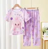 Pijamas Infantis 2026 para Meninos e Meninas, Calça Longa e Manga Curta de Verão, para Crianças Maiores e Meninas Pequenas, Conjuntos de Casa com Ar Condicionado Atacado