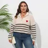 Suéter de punto de gran tamaño para mujer de otoño e invierno, nuevo, con costuras a rayas y cremallera de amor, F61800
