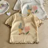 Camiseta de Manga Corta para Niña Ningli 2026 Verano Nuevo Estilo Moda para Bebé Tops Ropa Hermosa para Niñas Pequeñas Ropa Infantil Moderna
