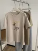 Camiseta de Manga Corta para Mujer con Estampado de Poni Juvenil de Dibujos Animados, Cepillada, Estilo Coreano 2026 Primavera/Verano, Corte Ajustado, Cuello Redondo, Hombro Normal, Camiseta Básica