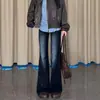 Jeans azul escuro de perna reta ligeiramente flare para mulheres, novo estilo outono, plus size, para mulheres cheias, cintura baixa, modelador, calça flare