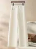 Pantalones de Mezclilla Suave de Otoño para Mujer 2026 Nuevos Pantalones de Pierna Ancha Caídos de Cintura Alta Blancos Sueltos Rectos Adelgazantes Pantalones Casuales
