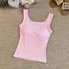 Camisola Cuadrada Estilo Coreano, Sencilla y Versátil, Cómoda, Cubre Pecho, con Almohadillas, para Combinar, Top Sexy Ajustado sin Mangas