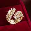 Anillo de Diseño Abierto con Rama de Olivo y Hoja Personalizado de Moda, Sensación Exquisita y de Alta Gama, Anillo Meñique Completo de Zirconia, Anillo Cruzado para Dedo Índice Completo de Zirconia