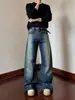 Calça Jeans Bootcut Estampa Splash de Outono para Homens e Mulheres Retro Americano High Street Solta Cintura Semi-Elástica Calças de Perna Larga Flare