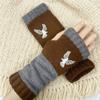 Guantes de Punto Cálidos y de Moda para Mujer de Otoño e Invierno, Guantes Cálidos para Exteriores de Medio Dedo con Hilo Acrílico y Diseño de Bloques de Color, Transfronterizo