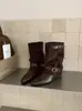 Fivela de Cinto Fina Botas Curtas de Bico Quadrado Outono/Inverno Femininas Retro Versátil Novas Botas de Cano Curto 2026 Patchwork Outono Estilo Coreano Emagrecedor