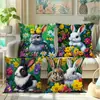 Funda de Almohada de Conejo Gris y Blanco Más Vendida de Amazon Tk de la Temporada de Primavera entre los Arbustos Florales, Personalizable por el Fabricante de Origen