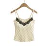 6959-25 Primavera Novo Estilo Europeu e Americano Menina Doce Lazer Poá Contraste Costura de Renda Pequeno Camisole Colete