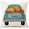 Frontera Dibujos Animados Otoño Acción de Gracias Cosecha Cuadros Calabaza Letras Coche Funda de Almohada de Lino Flor Decoración del Hogar