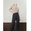 Moda Outono Inicial 2026 Simples de Cintura Alta com Detalhe de Amarração Wide-Leg Versátil Casual Calças Novo Estilo Atacado