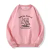 Sudadera rosa de cuello redondo, forrada de forro polar, engrosada, nuevo estilo otoño/invierno, con estampado de cachorro de dibujos animados estilo americano, top casual y de corte holgado