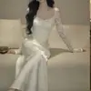 Do momento em que gaze leve renda de espinha de peixe indústria pesada costura cetim sereia vestido longo vestido de noiva vestido de gala