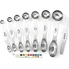 Amazon Transfronterizo Juego de Cucharas Medidoras Magnéticas de Doble Cabeza de Acero Inoxidable con 8 Piezas, Herramientas Magnéticas para Condimentos para Hornear con Escala