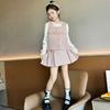 Conjunto Feminino Estilo Chanel para Primavera e Outono 2026 Moda Coreana Doce Colete com Saia para Crianças Maiores