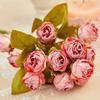 Rosas Pequeñas de Borde Tostado de 15 Cabezas, Flores Artificiales de Alta Gama, Ramos de Rosas de Imitación, Bordes Quemados, Flores Artificiales, Flores de Seda de Rosa