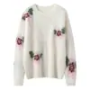 Tricô Puro Caxemira Feminino Macio Fofo Estilo Preguiçoso Textura Escovada Jacquard Floral Estilo Suave Suéter Engrossado Inverno Branco