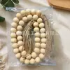 Ins Amazon Estilo Pastoral Europeo y Americano Cadena de Cuerda de Cáñamo con Borla de Cuentas de Madera Decoración para Habitación del Hogar Sala de Estar Amarre de Cortina Hecho a Mano