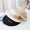 Sombrero de paja de verano estilo Hepburn francés inspirado en Chanel con perlas para mujer con cintas, adecuado para vacaciones en la playa y como sombrero de sol para protección solar