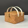 Caja de Regalo de Boda de Mimbre Caja Vacía Cesta Tejida a Mano con Tapa Caja de Dulces para Dama de Honor Cesta de Bambú Caja de Regalo
