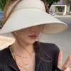 Chapéu Novo de Verão com Proteção Solar de Aba Larga Chapéu de Sol Envolvente de Seda Gelada Moda Chapéu de Sol Versátil Dobrável para Mulheres
