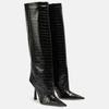 Nuevas botas de tubo alto sueltas de tubo botas de tubo patrón de cocodrilo puntiagudas europeas y americanas 2024 tacón recto rodilla talla grande botas de mujer marea