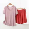 Conjunto de dos piezas de modal para mujer, nuevo modelo de primavera y verano, con cuello en V, manga corta y shorts, talla grande, holgado, casual, sencillo, para casa