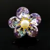 Broche de Flor de Cristal e Pérola Feminino Decorativo Presente Acessórios Elegantes de Alto Padrão