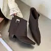 Textura de piel de vaca~Botines vaqueros de punta fina retro para mujer Otoño/Invierno Sentido de diseño de hebilla de cinturón Nicho Tacón grueso Chica popular Piernas de pantalón