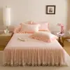 Faldón de cama de encaje estilo princesa, una sola pieza, oculta la parte inferior, nuevo modelo 2025, cubierta de cama de algodón lavable, juego de cama estilo faldón de cama a prueba de polvo