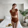 2024 nuevo traje de baño coreano de color sólido, cintura alta, ajustado, con abertura, manga media, conservador, cuello redondo, para aguas termales, para mujer, fabricantes al por mayor