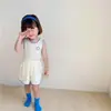 Conjunto de Ropa de Casa para Niñas de Verano, Elegante Marca Infantil de Moda, Top sin Mangas con Volantes Florales y Conjunto de Shorts para Dormir