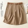 Foto Real de Shorts de Traje Slim de Cintura Alta Versátiles de Verano 2025 Pantalones Casuales de Longitud Media para Mujer
