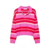 Ropa de punto para mujer de comercio exterior europeo y americano ZA, popular en AliExpress, suéter de punto casual vintage a rayas para otoño
