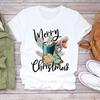 Moda Comércio Exterior Desenho Animado Estampa de Rena de Natal Moda Europeia e Americana Solta Tamanho Europeu Camiseta Feminina