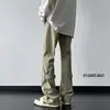 Calça Jeans Amarelo Tingido Estilo Retrô Americano 2026 Masculina Outono Fina High Street Design Patchwork Calça de Corte Reto Solta