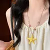 Colar de pérolas, conchas e estrelas-do-mar estilo férias na praia para mulheres, corrente para clavícula feminina de nicho fada ins