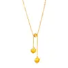 Colar com Pingente de Coração e Franja Dourada Escovada Estilo Loja de Ouro Puzuo, Corrente de Clavícula Fashion, Luxuosa e Versátil para Mulheres