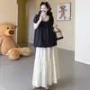 2026 Nuevo Conjunto de Top de Maternidad de Verano Moda Estilo Francés Reductor de Edad Falda Suelta Conjunto de Dos Piezas de Verano
