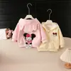 Nova Jaqueta com Capuz Fofa para Meninas Bebês, Estilo Casual Coreano para Crianças, Minnie com Bolinhas Coloridas, Jaqueta Fofa