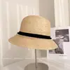 Chapéu de Pescador de Ráfia com Borda Desfiada Moda Retrô para Mulheres, Chapéu Balde Simples com Laço Versátil para Primavera e Verão, Chapéu de Palha com Proteção Solar