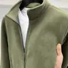 Chamarra de polar para hombre, polar de doble cara, color liso, sudadera abierta al frente, chamarra de invierno cálida y casual para hombre con cuello alto