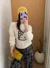 Suéter Jacquard de Gato de Dibujos Animados con Cuello Redondo Estilo Coreano para Mujer Otoño Invierno 2026 Nuevo Manga Raglán Suave Holgado de Punto Top
