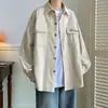 Camisa de pana simple de color liso, moderna, talla grande, versátil, manga larga, corte holgado, estilo regular para adolescentes, adecuada para primavera y otoño, estilo ins