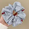 Scrunchie Grande Listrado Vermelho e Azul, Prendedor de Cabelo Plissado de Alta Qualidade Estilo Coreano, Rede para Cabelo, Faixa de Cabelo, Acessório de Cabelo