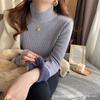 Suéter de cuello medio para mujer, Nuevo estilo Otoño e Invierno 2026, Capa base engrosada con forro polar, Top cálido de corte ajustado