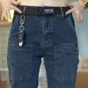 Jeans stretch transfronteiriço masculino moda outono e inverno marca solto versátil casual calça reta com forro de fleece jeans grosso