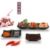 A5 Melamina Preto Fosco Três Compartimentos Molheira Retangular Imitação de Porcelana Louça Prato para Molho de Hot Pot Estilo Japonês Prato para Petiscos