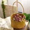 [Procesamiento Personalizado] Cesta Tejida a Mano de Ratán para Flores Frescas, Cesta de Almacenamiento para Regalos, Cesta para Plantas Tejida de Hierba y Bambú