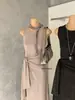 Wgwe8790 Vestido de punto sin mangas para mujer Guangzhou Shisanxing Primavera/Verano Nuevo con Cinturón de Corbata y Falda Larga Bodycon
